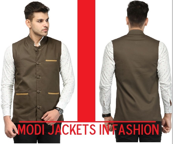 Woven Jute Cotton Nehru Style Jacket-Design, MJ#BLU 367 - DesiGifts LLC