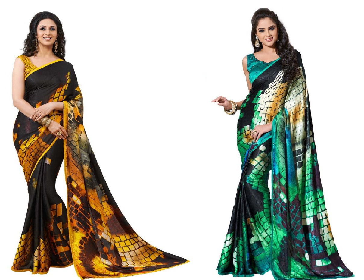 Buy Anand Sarees Printed Daily Wear Georgette Dark Blue, Pink Sarees Online  @ Best Price In India | Flipkart.com