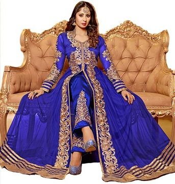 Blue Semi Stitched Anarkali Suit