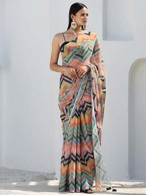 swtantra multicolored chiffon printed saree