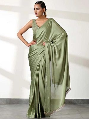 swtantra green chiffon saree with blouse