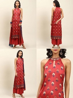 Red printed kurta palazzo set