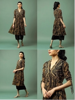 Black printed kurta set