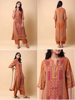 Rust printed kurta set