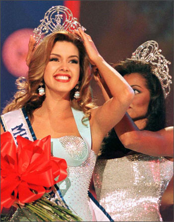 Miss Venezuela, Alicia Machado smiles after winning the 1996 Miss Universe crown. A graduate of the Miss Venezuela School, she was just 19 years old when she won