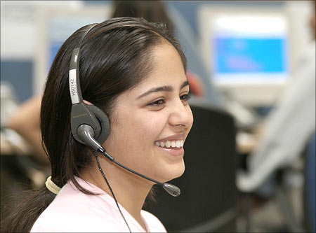 A call centre employee at work