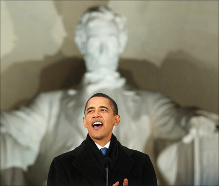 Barack Obama at Lincoln Memorial, Washington DC.