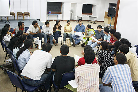 Students in conversation with the counsellors