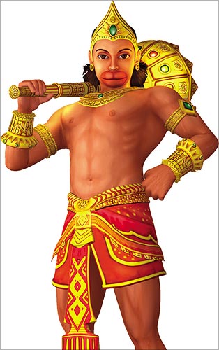 The animated hero of the game -- Hanuman