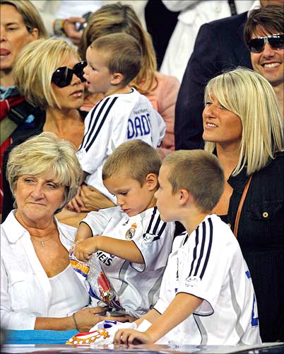Victoria with her mother-in-law Sandra, sister-in-law Joanne and her kids at a football match