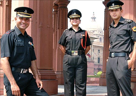 From left Major Anurag Aiery, Major Pooja Gupta, Lt. Gandharv Thakur look forward to life in the Army