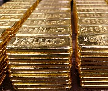 Bars of 250 gram fine gold are stored at a plant of gold refiner and bar manufacturer Argor-Heraeus