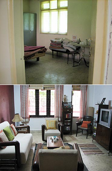 Ishaan's home in Taare Zameen Par. Before, top, and after Gupte's touch