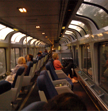By train across America, in Amtrak's observation car.