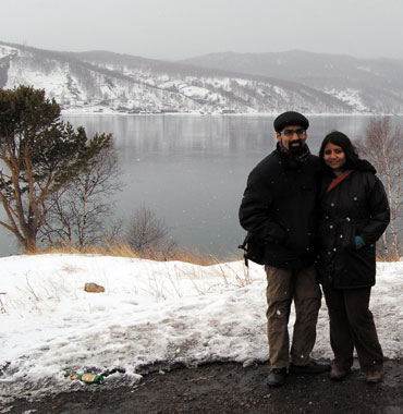 Anirvan Chatterjee and Barnali Ghosh at Lake Baikal, Siberia.