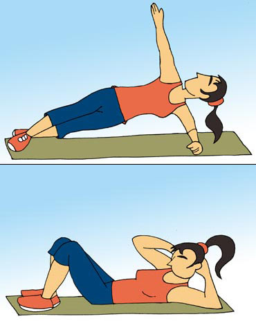 Side planks and alternate crunches