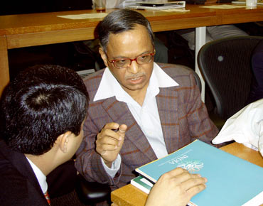 Infosys' N Narayana Murthy at one of Kellogg's conference