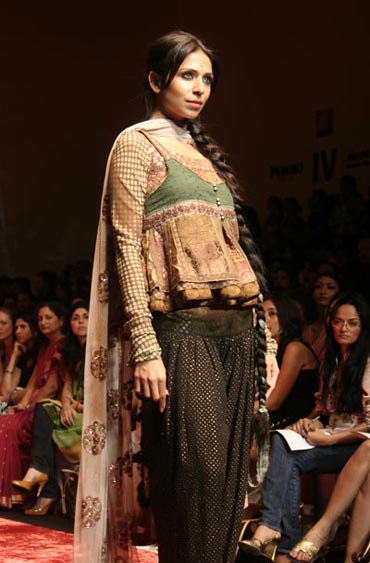 Candice Pinto models a khadi waistcoat by Sabya worn over harem pants