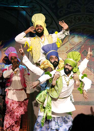 A dance troupe from Mumbai performs the bhangra