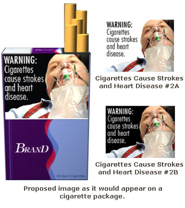 Proposed image as it would appear on a cigarette packet in the US