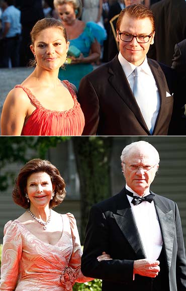 (Top) Victoria, Crown Princess of Sweden and Prince Daniel, Duke of Vastergotland, (below) King Carl XVI Gustaf of Sweden and Queen Silvia