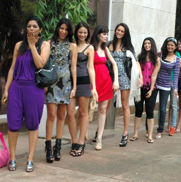 Contestants line up outside the audition venue awaiting their turn