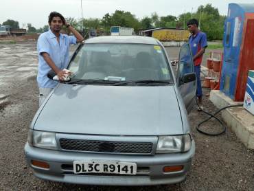 Rustam Sengupta at a petrol pump during his Rajasthan tour