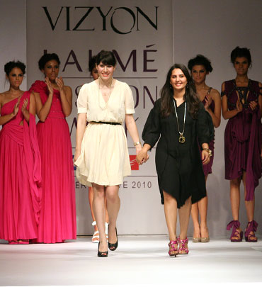 A model showcases a creation from the Vizyon label