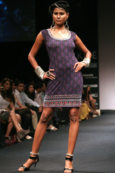 Anuradha Nayudu in a Anita Dongre creation at Lakme Fashion Week.