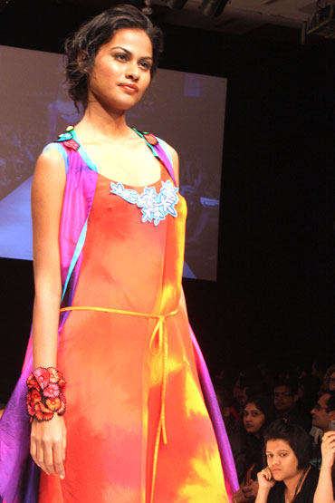 Anuradha Nayudu in a Nachiket Barve creation at Lakme Fashion Week.