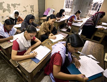 Image of rural girls studying in a village
