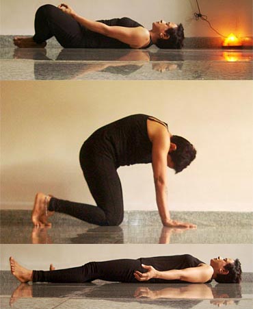 A collage fo yogic poses for pain relief