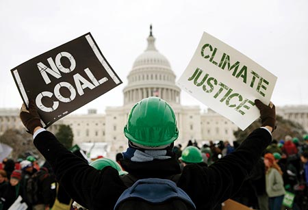 Demonstrators for clean energy hold a rally on Capitol Hill, March 2, 2009