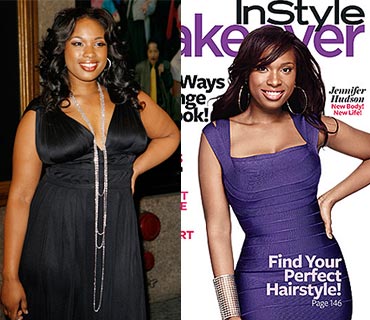 Jennifer Hudson before her weightloss and (right) after