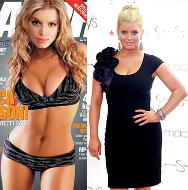 Jessica Simpson back in 2004 and (right) now