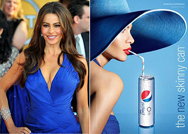 Sofia Vergara and (right) her new ad for Pepsi