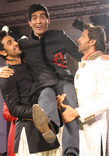Manish Malhotra with Ranbir and Hrithik