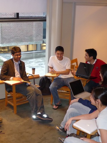 Mohit Agrawal, Hank Song, Daniel Condronimpuno, Jane Yang, and Candice Tsay at an EWB meeting