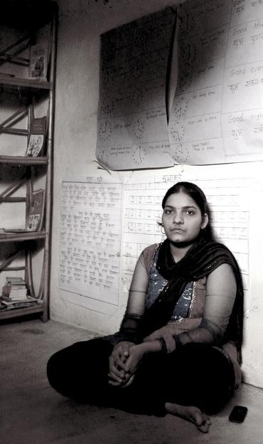 Aarti Naik in the 'classroom' over her 15x15 feet house