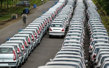 New cars awaiting despatch at Tata Motor's plant in Pune