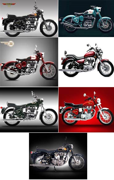 A collage of the latest and the retired Bullet models from Royal Enfield