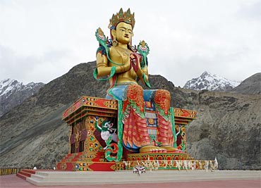 The 32 metre statue of Maitreya Buddha near Diskit Monastery.