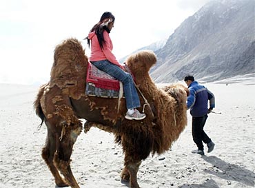 A camel ride un Hunder village.