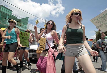 Matagalpa Women's Network members take part in the 'March of Whores' in Matagalpa, June 11, 2011