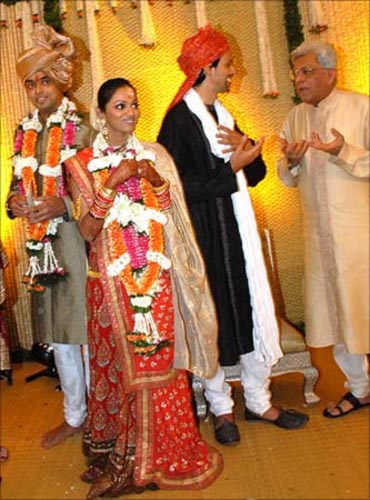 Milind Deora and Pooja Shetty on their wedding day