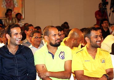 From left: Irfan Pathan, Yusuf Pathan and Mahendra Singh Dhoni
