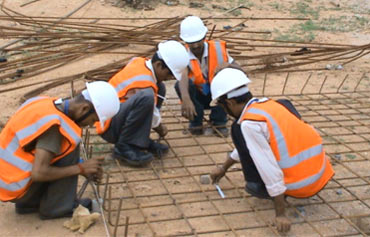Rural youth trained by Pipal Tree at a construction site