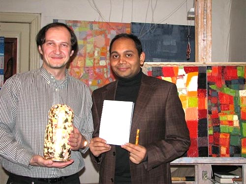 Abhay with a Russian artist at St Petersburg