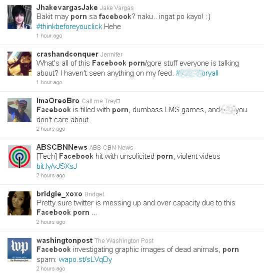 Twitter search results with readers' timelines saying Facebook accounts hacked