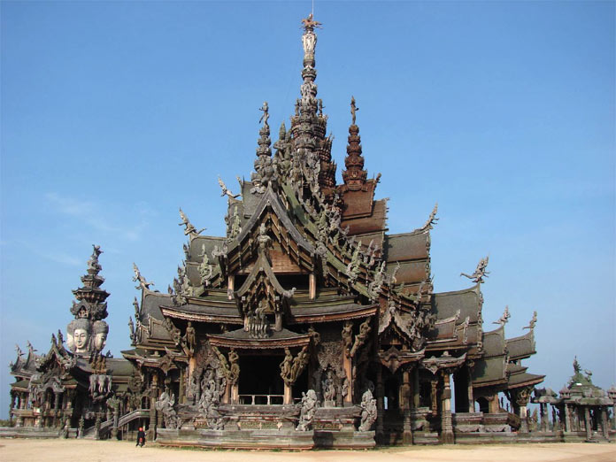 The Sanctuary of Truth was constructed to withstand the wind and sunshine on the seashore at Rachvate Cape, Tumbon Naklea, Amphur Banglamung, Chon Buri Province.